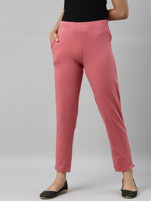 Go Colors Women Rusty Cotton Mid Rise Kurti Pants - Pink (L)