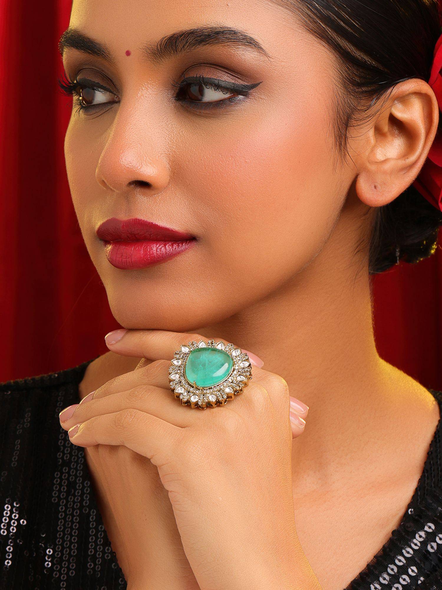Ruby Raang Studio Teardrop Green Stone Ring