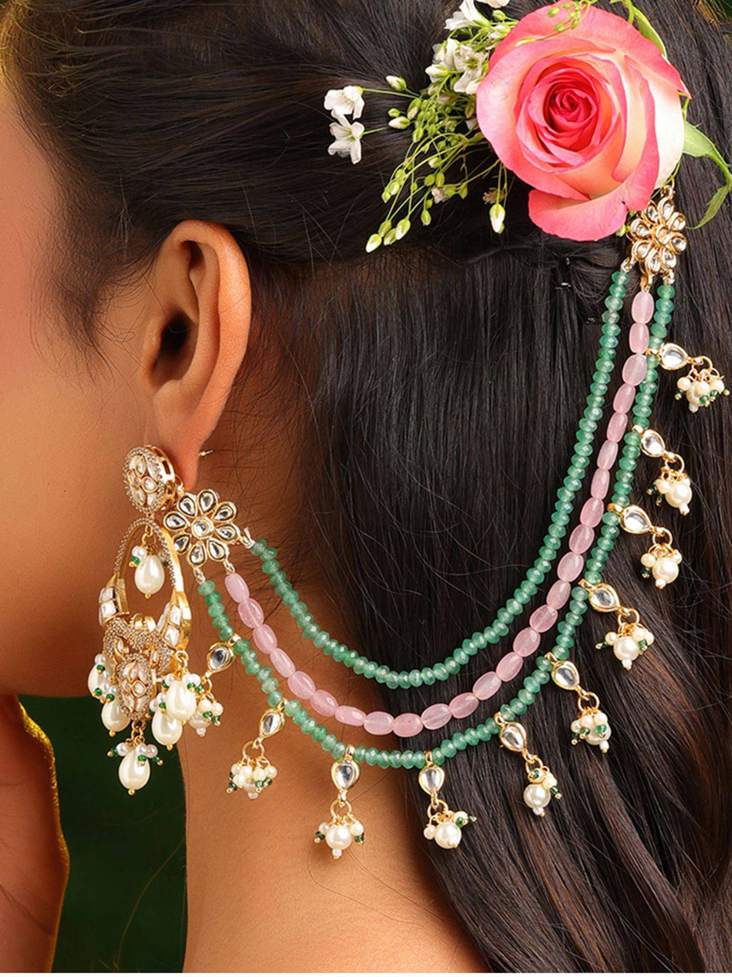 Ruby Raang Studio Multi-Color Gulnar Kundan Ear Chain