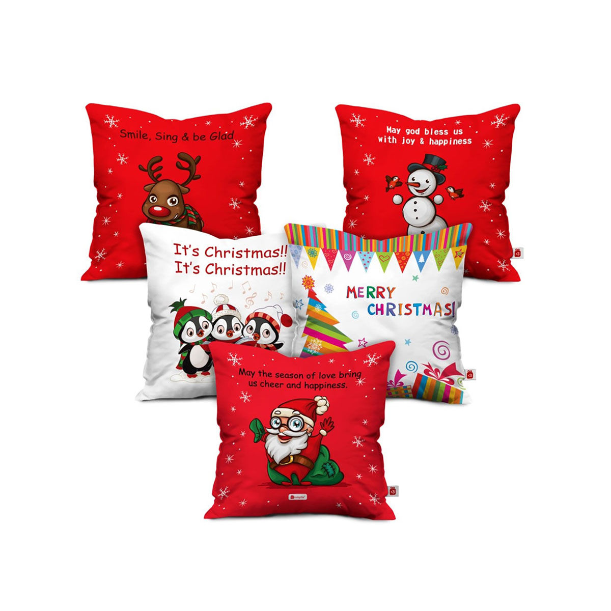 Buy Indigifts Christmas Cushion Covers Set of 5 Xmas Characters (16x16