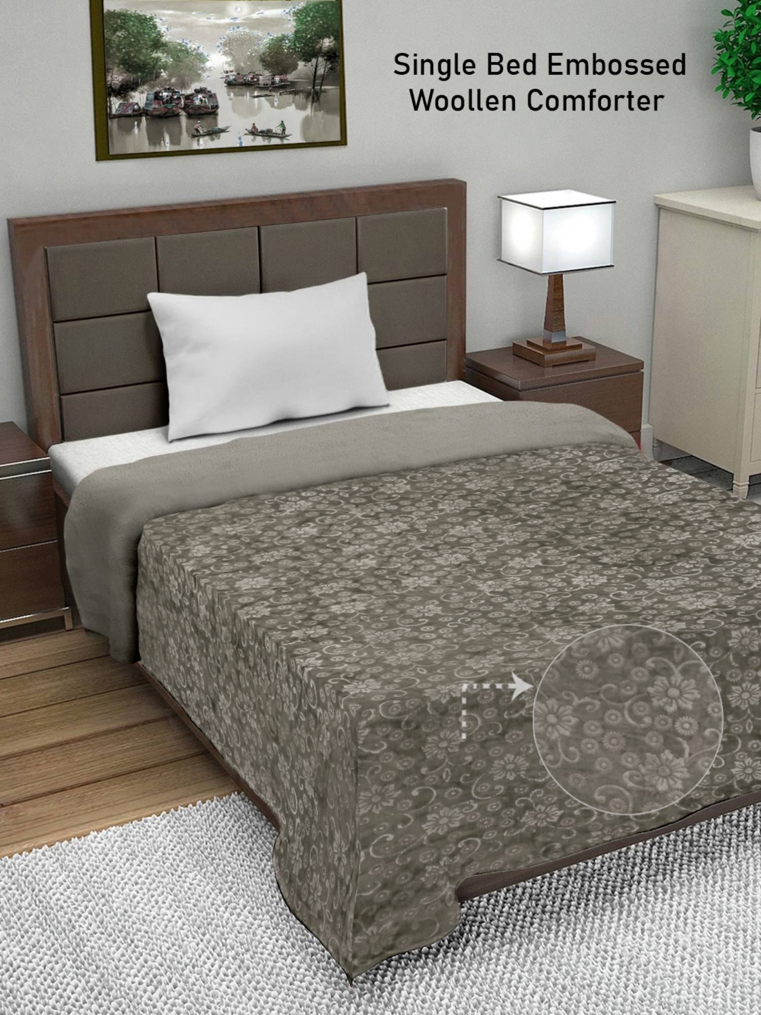 FABINALIV Mouse Floral Mild Winter 500 GSM Embossed Woollen Single Bed Comforter