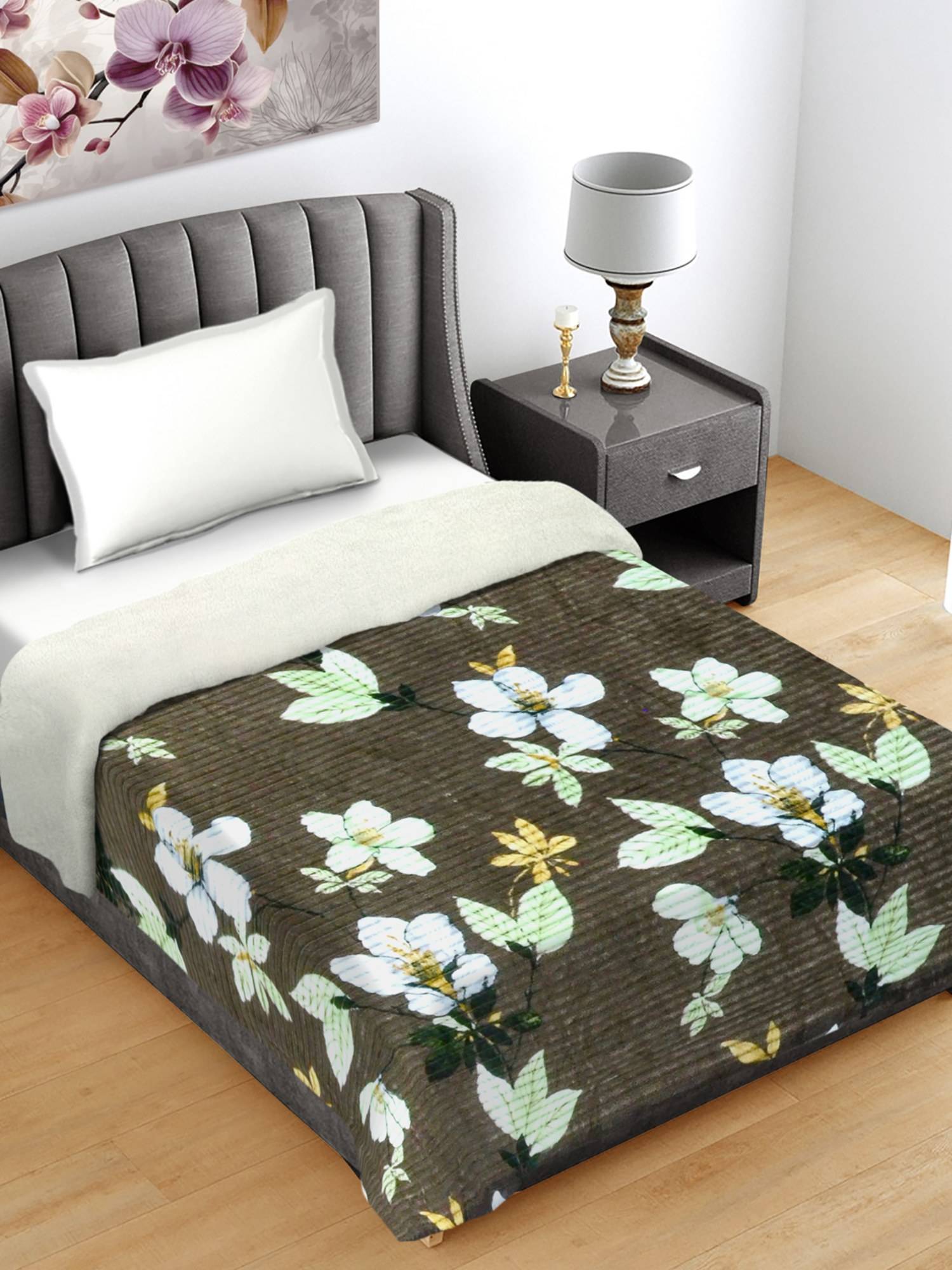 FABINALIV Mouse Floral Mild Winter 400 GSM Woollen Single Bed Comforter