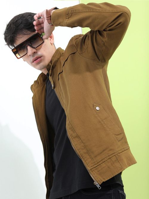 HIGHLANDER Men Khaki Solid Bomber Jacket