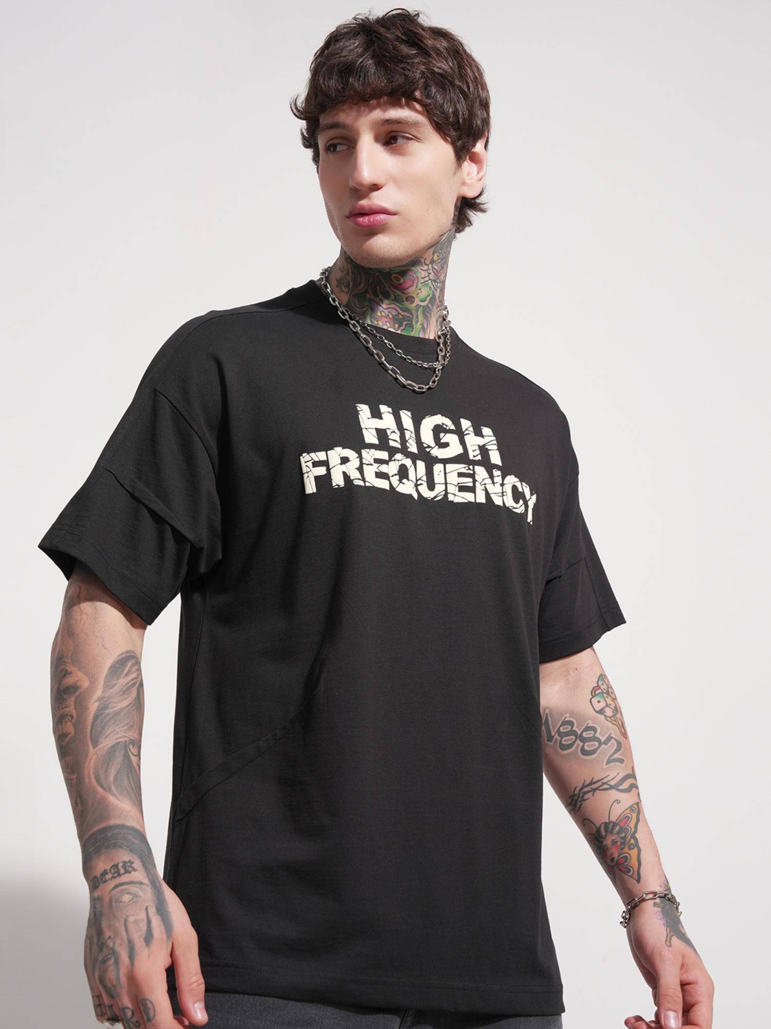 Buy HIGHLANDER Men Black Crew Neck Oversized Drop Shoulder T-Shirt Online