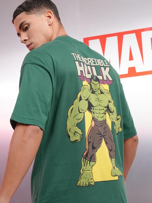 HIGHLANDER Men Hulk Green Crew Neck Oversized Drop Shoulder T-Shirt