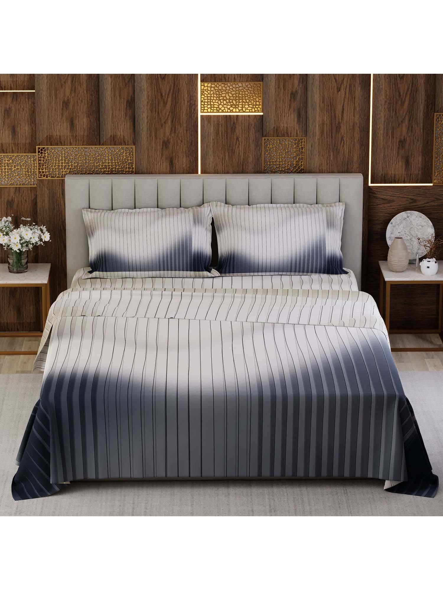 Boutique Living Gardenia Augusta Cotton 300TC Grey Stripes Bedsheet with 2 Pillow Covers (King)