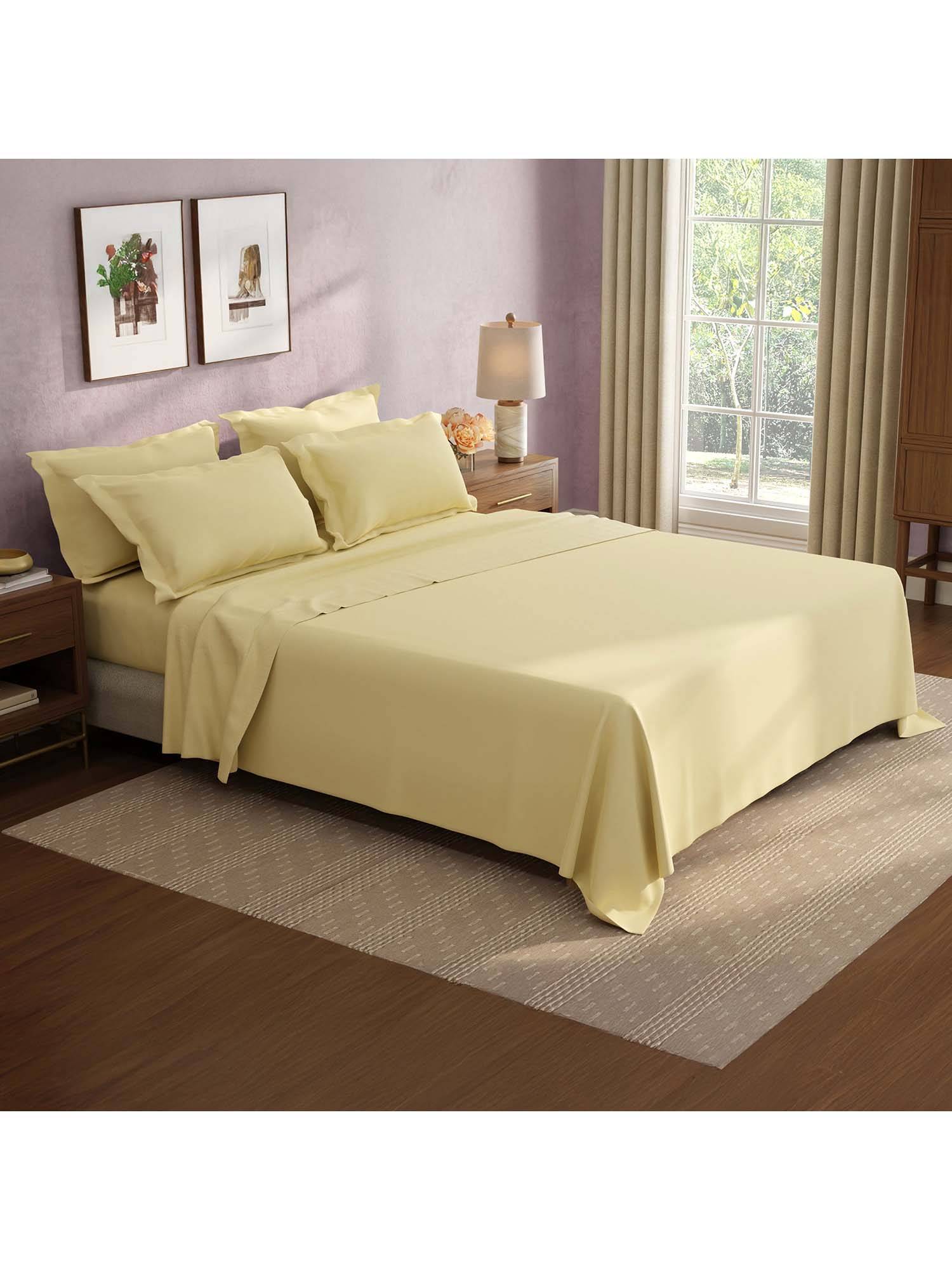 Boutique Living Cotton Charm Cotton 400TC Yellow Solid Bedsheet with 4 Pillow Covers (King)