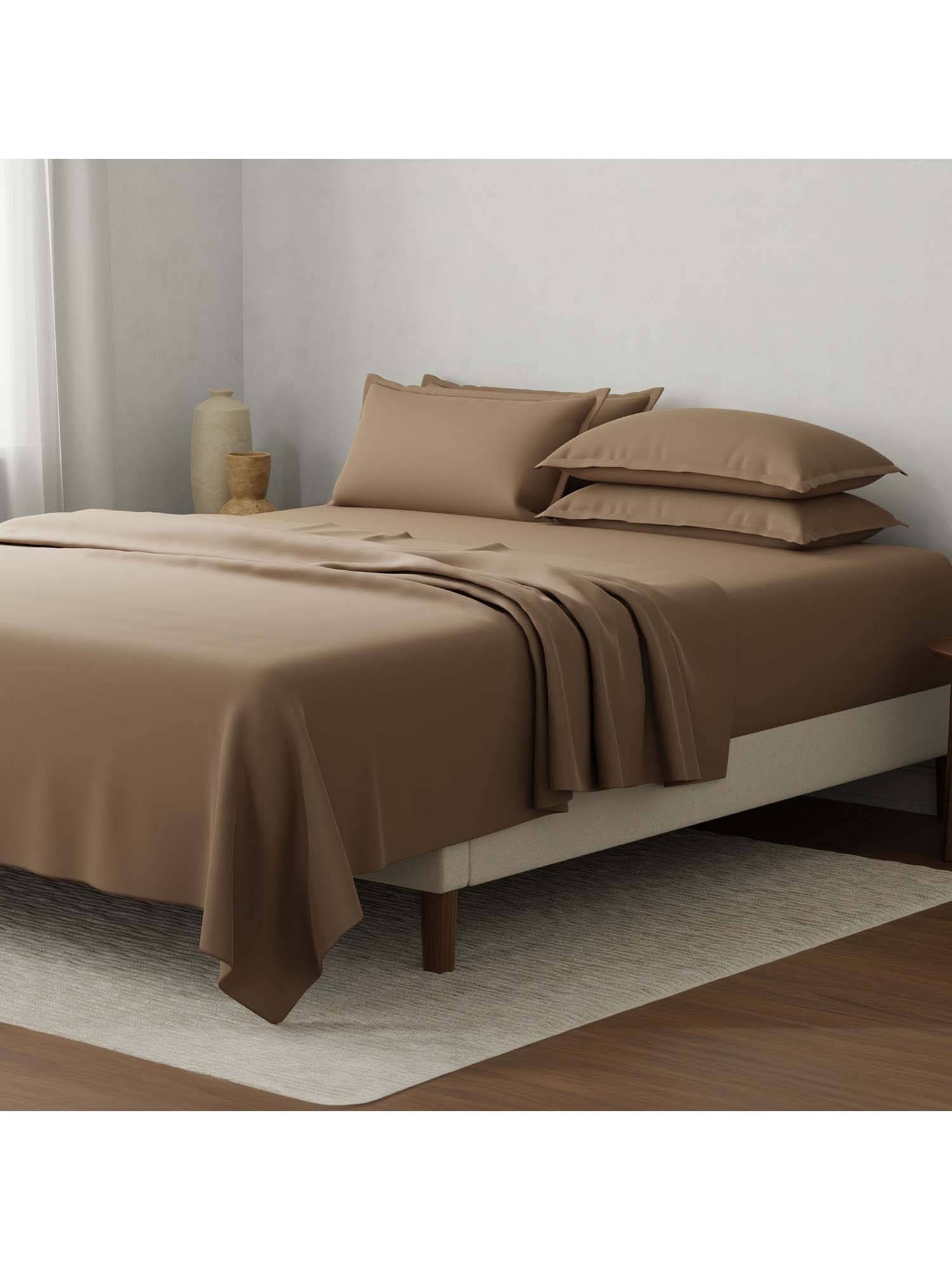 Boutique Living Natures Bamboo Cotton 180TC Brown Solid Bedsheet with 2 Pillow Covers (King)