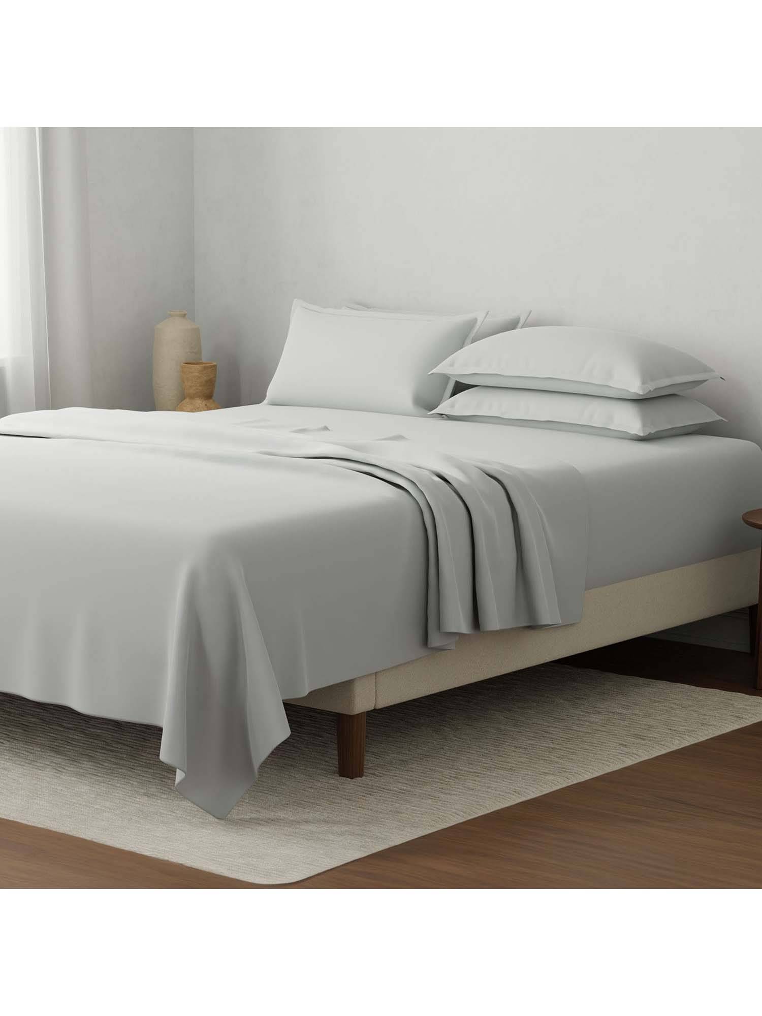 Boutique Living Natures Bamboo Cotton 180TC Grey Solid Bedsheet with 2 Pillow Covers (King)