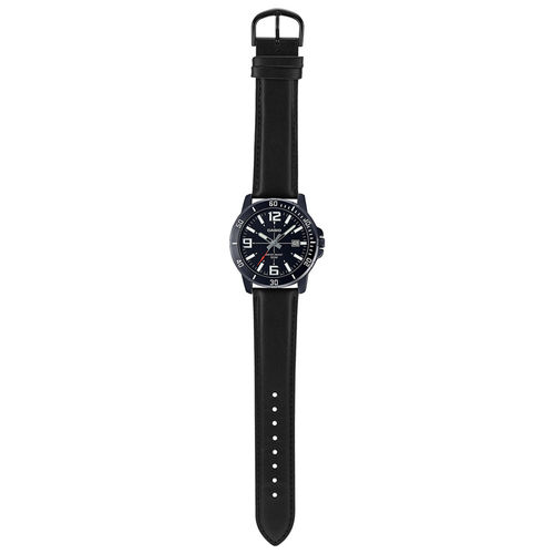Zegarek męski Casio MTP-VD01BL-1BVUDF na pasku czarnym, czarna tarcza, WR50
