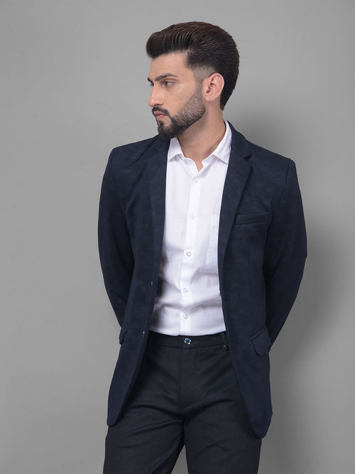 CRIMSOUNE CLUB Mens Navy Blue Self Design Blazer