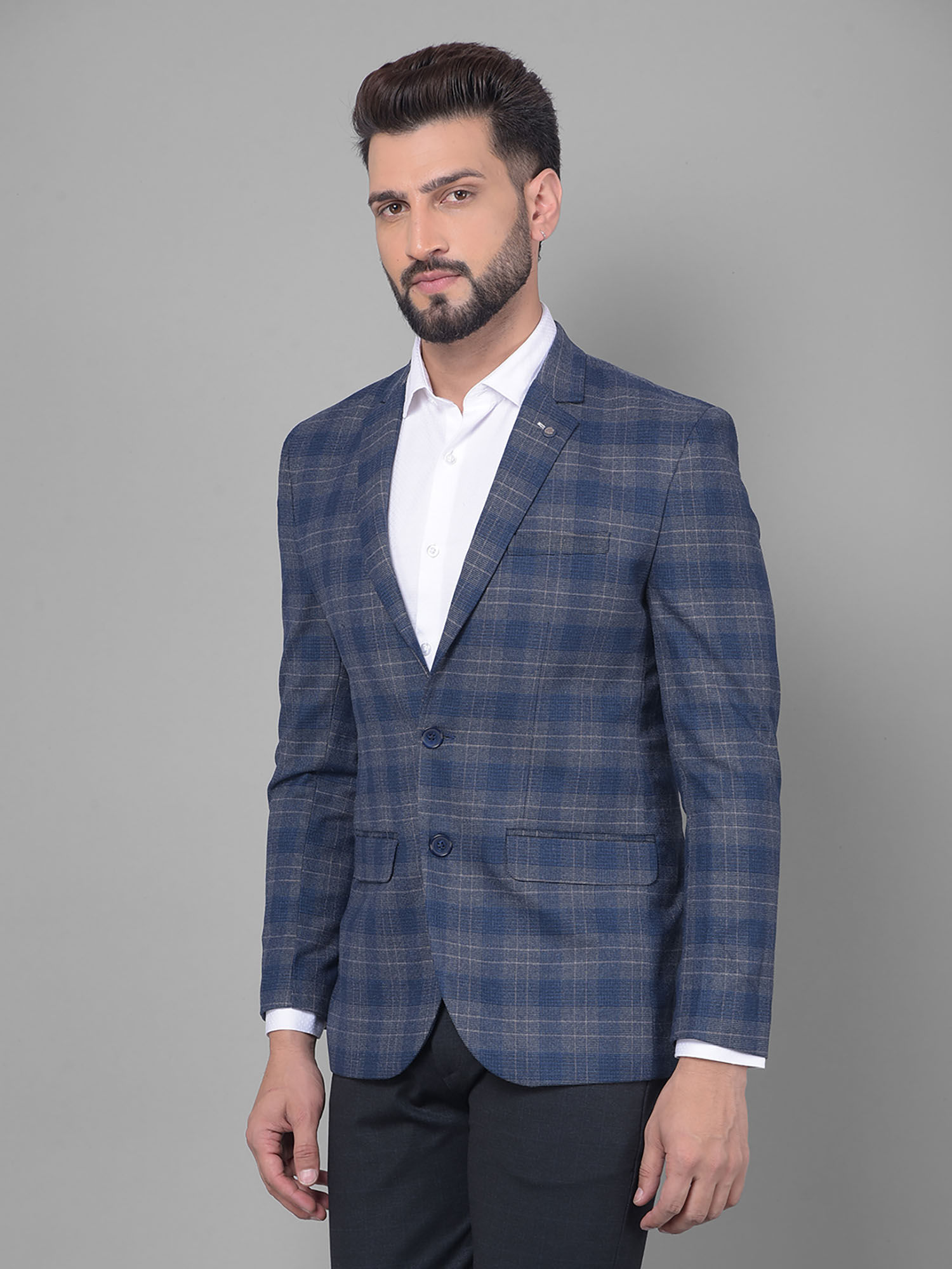 Navy blue check hot sale blazer mens