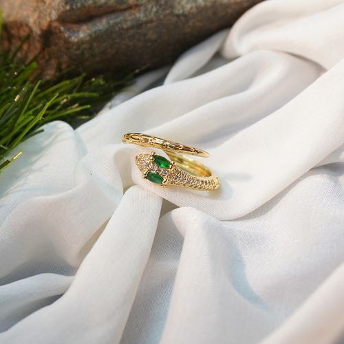 Niscka Gold Plated American Diamonds Cz Green Stone Studded Snake Ring