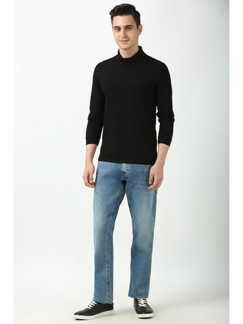 Buy Peter England Men Black Solid Turtle Neck T-Shirt Online