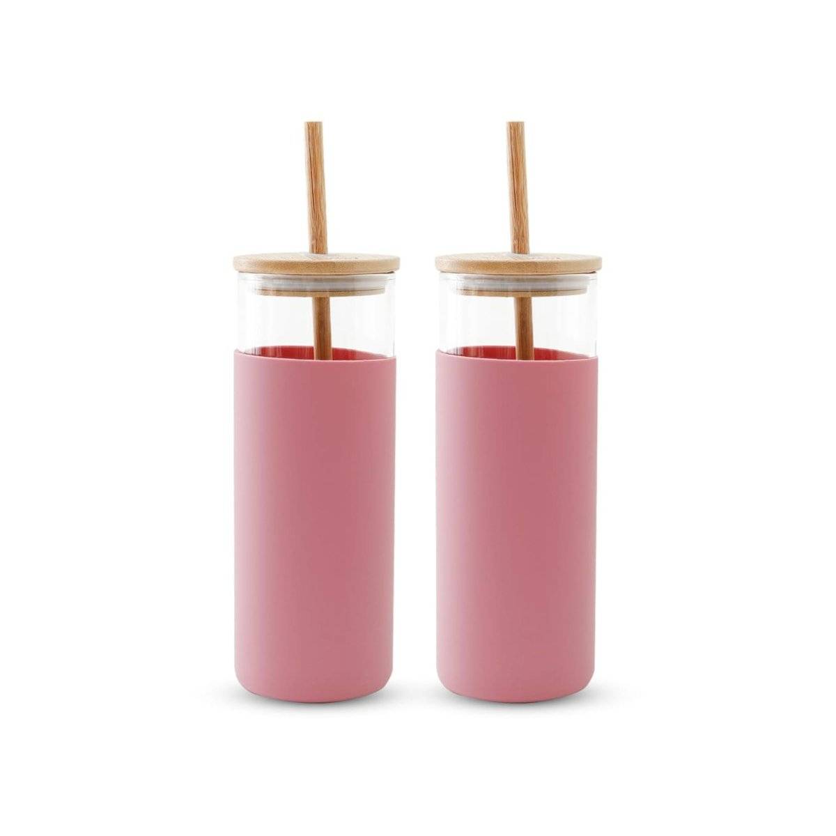 The Better Home 450ml Borosilicate Tumbler with Sleeve And Bamboo Lid Straw, Pack of 2