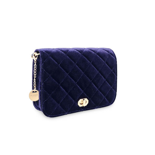 Accessorize London Women Erin Quilted Velvet Blue Sling Bag