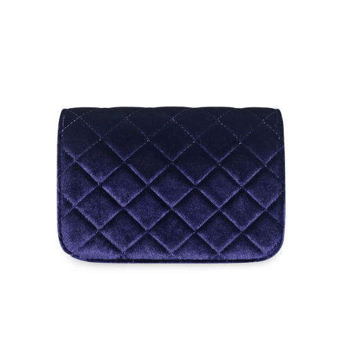 Accessorize London Women Erin Quilted Velvet Blue Sling Bag