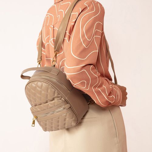 Twenty Dresses by Nykaa Fashion Beige Quilted Small Backpack