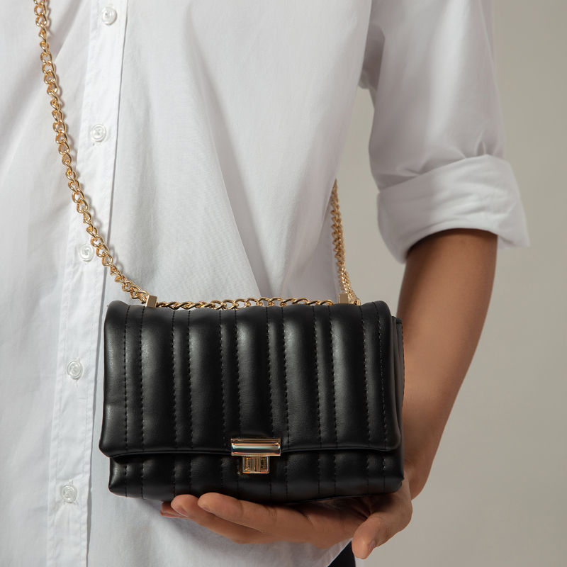 Real Stunner Black Quilted Crossbody Bag