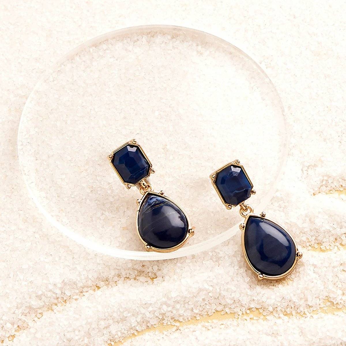 Zaveri Pearls Blue Stones Embellished Contemporary Drop Earring-ZPFK15157