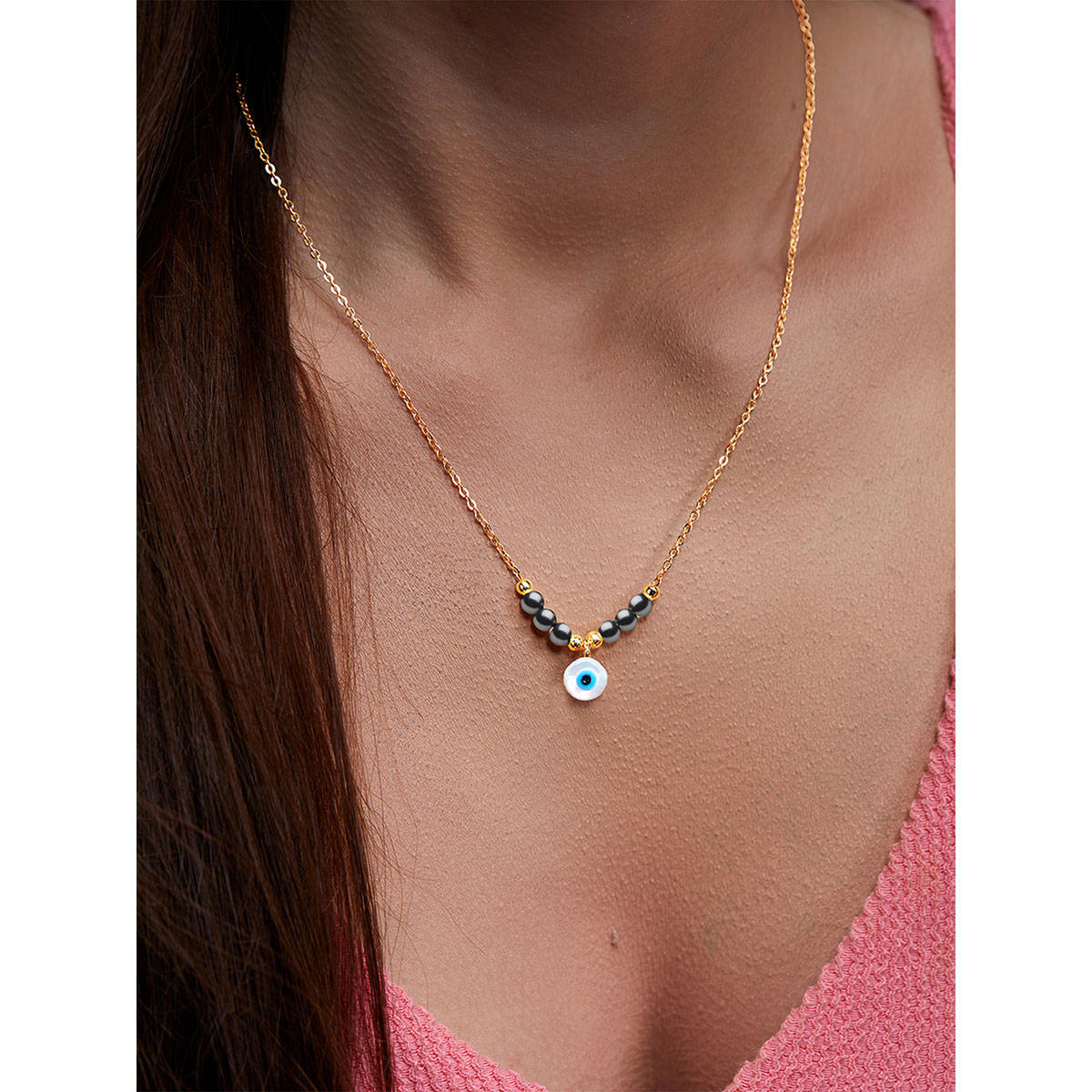 MINUTIAE Gold-Plated Pendant Necklace with Chain - Black
