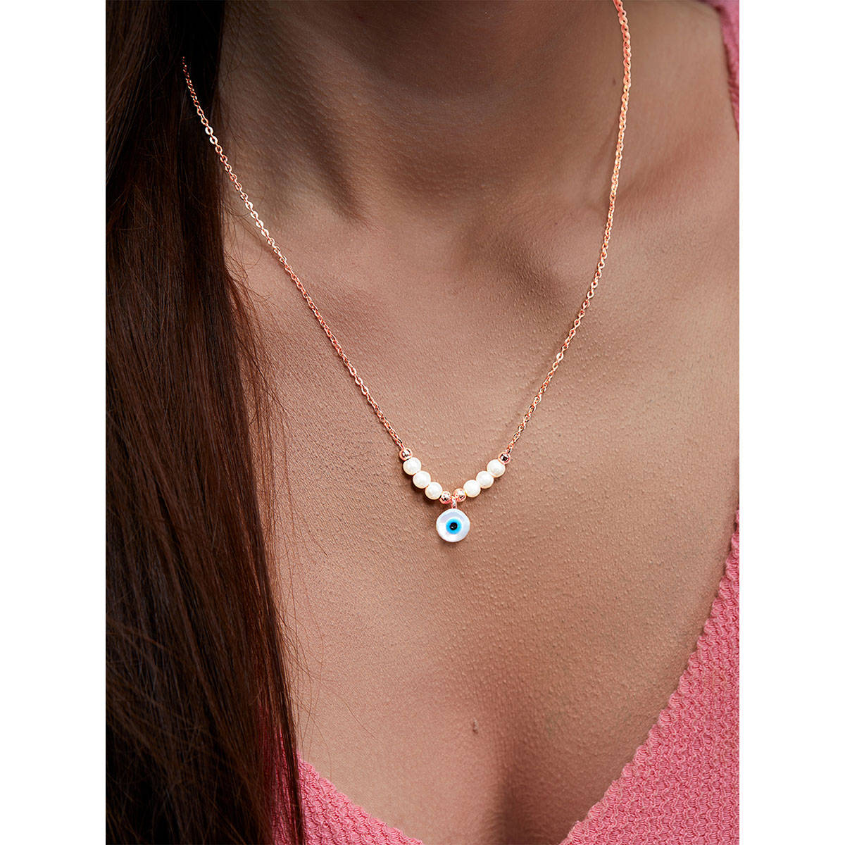 MINUTIAE Rose Gold-Plated Pendant Necklace with Chain - White