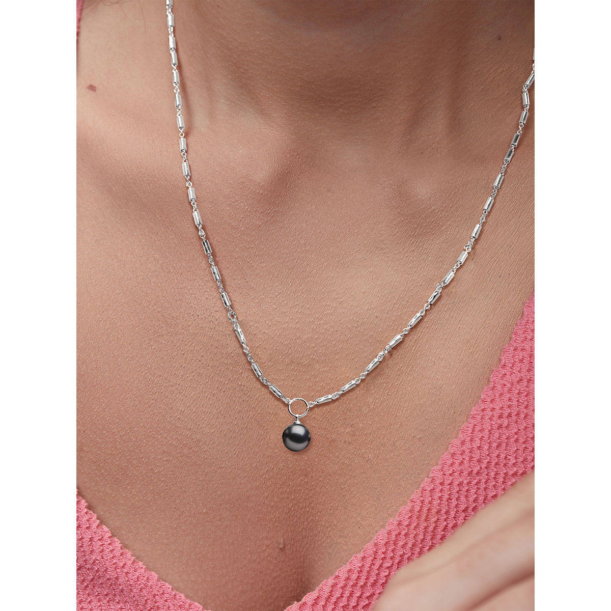 MINUTIAE Silver-Plated Pendant Necklace with Chain - Black