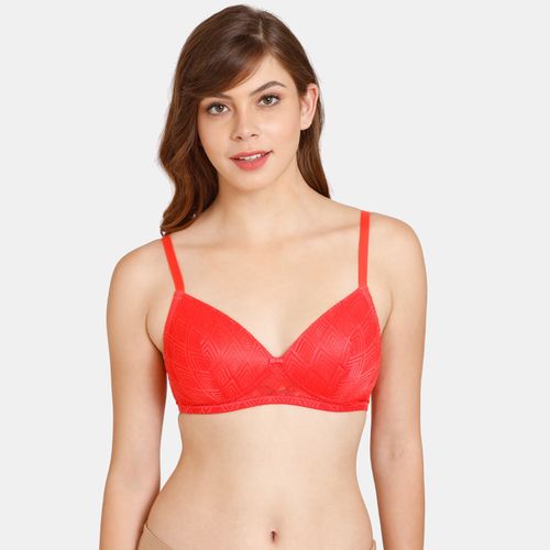 Buy Zivame Rosaline Padded Non-Wired 3-4th Coverage T-Shirt Bra - Poppy Red  Online