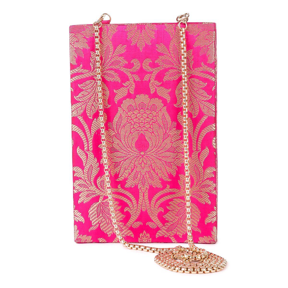 The Purple Sack Rani Pink Brocade Clutch