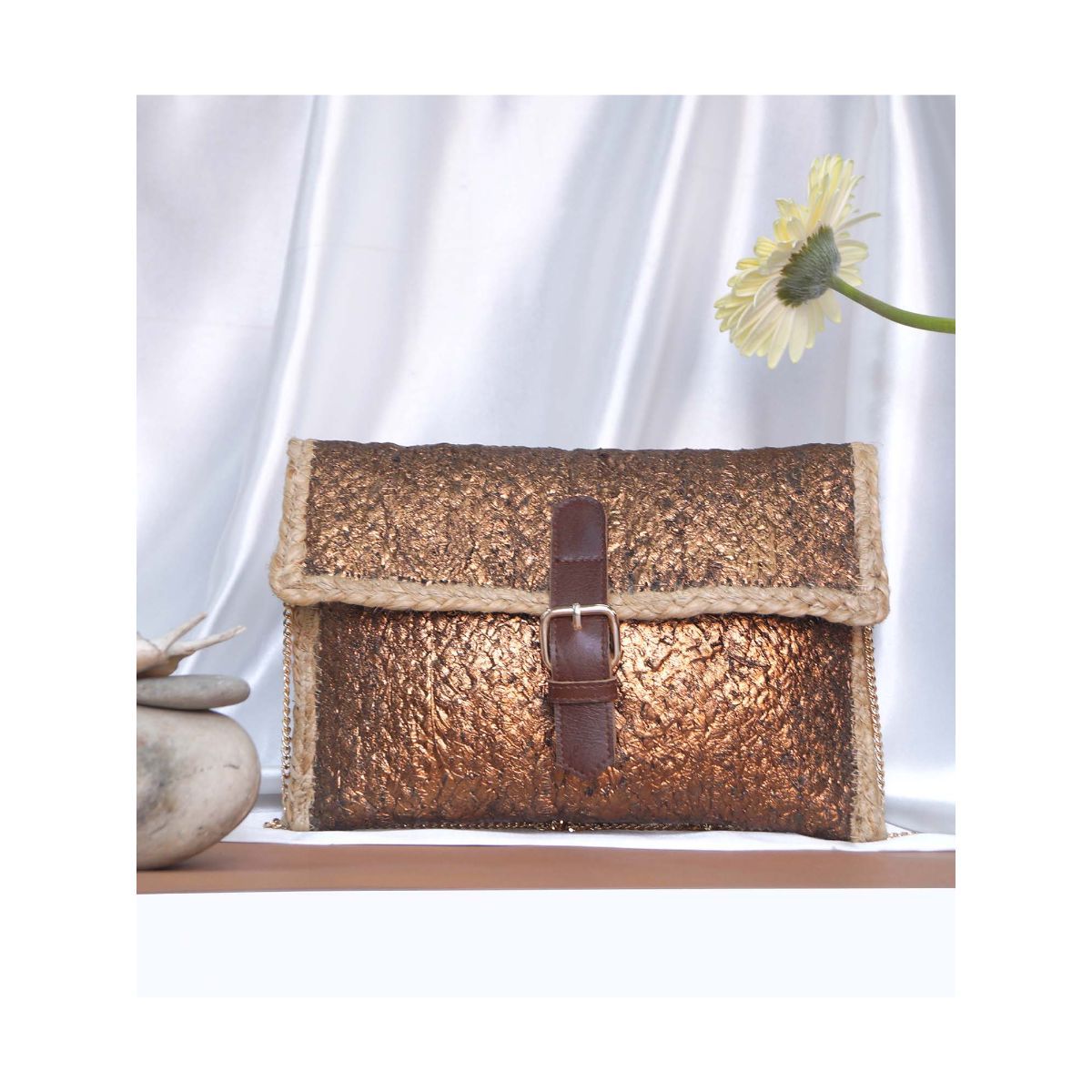 Buy Women Copper Metallic Frame Clutch - Clutches - Indya