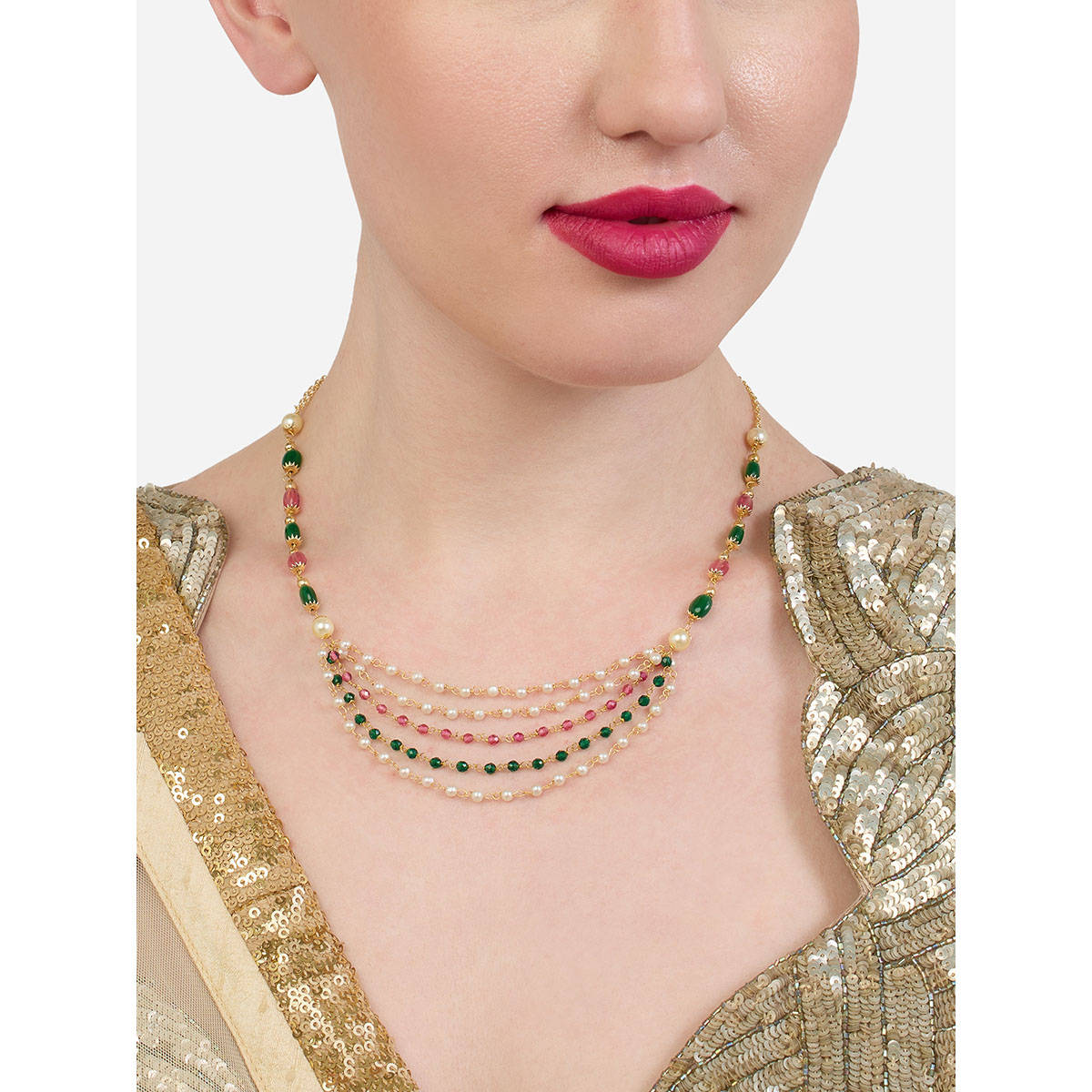 Zaveri Pearls Multi-Color Pearl Gold Plating Traditional Necklace