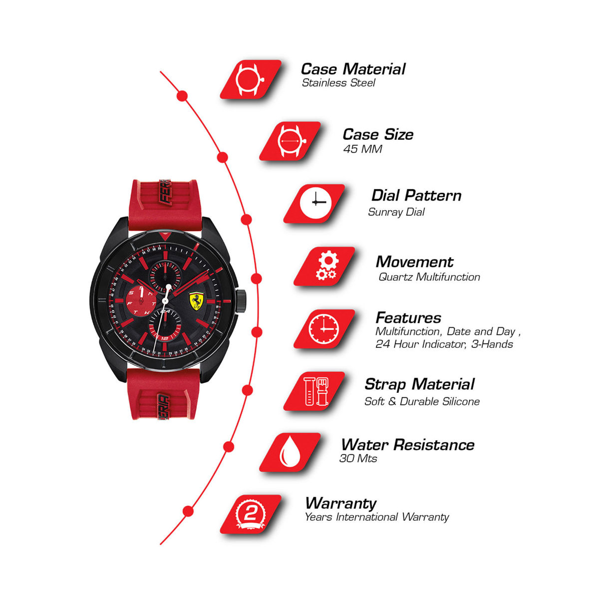Ferrari FORZA 腕時計 レッド Scuderia Ferrari Forza Quartz Red Round Dial Men's Watch