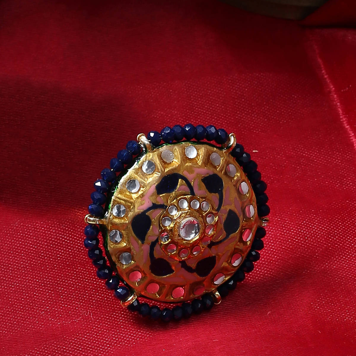 SHOSHAA Blue Gold Gold-Plated Artificial Stones And Beads Finger Ring