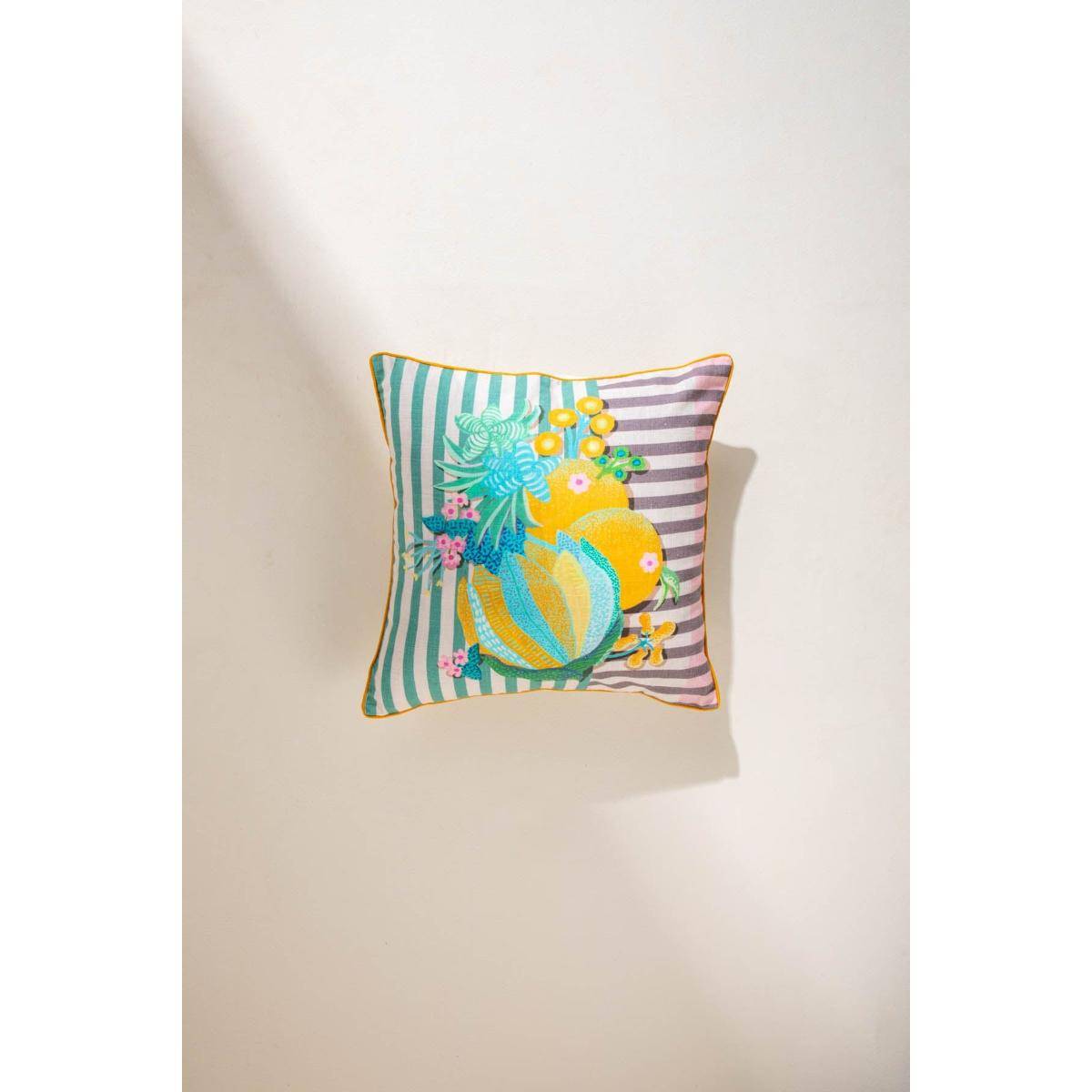 Freedom Tree Keora Stripers Honey Bloom Floral Digitally Printed Cotton Cushion Cover