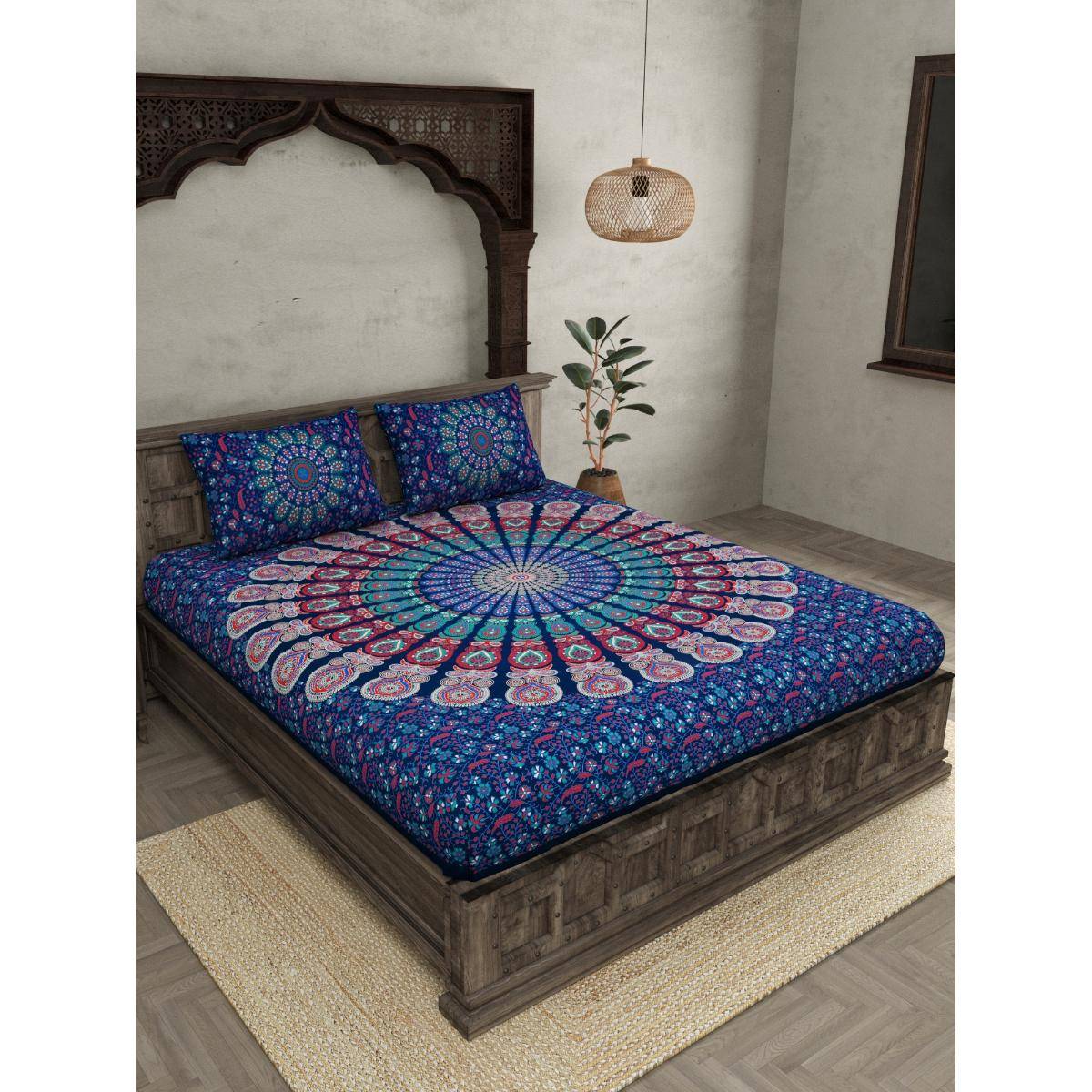 JAIPUR FABRIC 120 TC Cotton Double Bed King Bedsheet with Pillow Covers