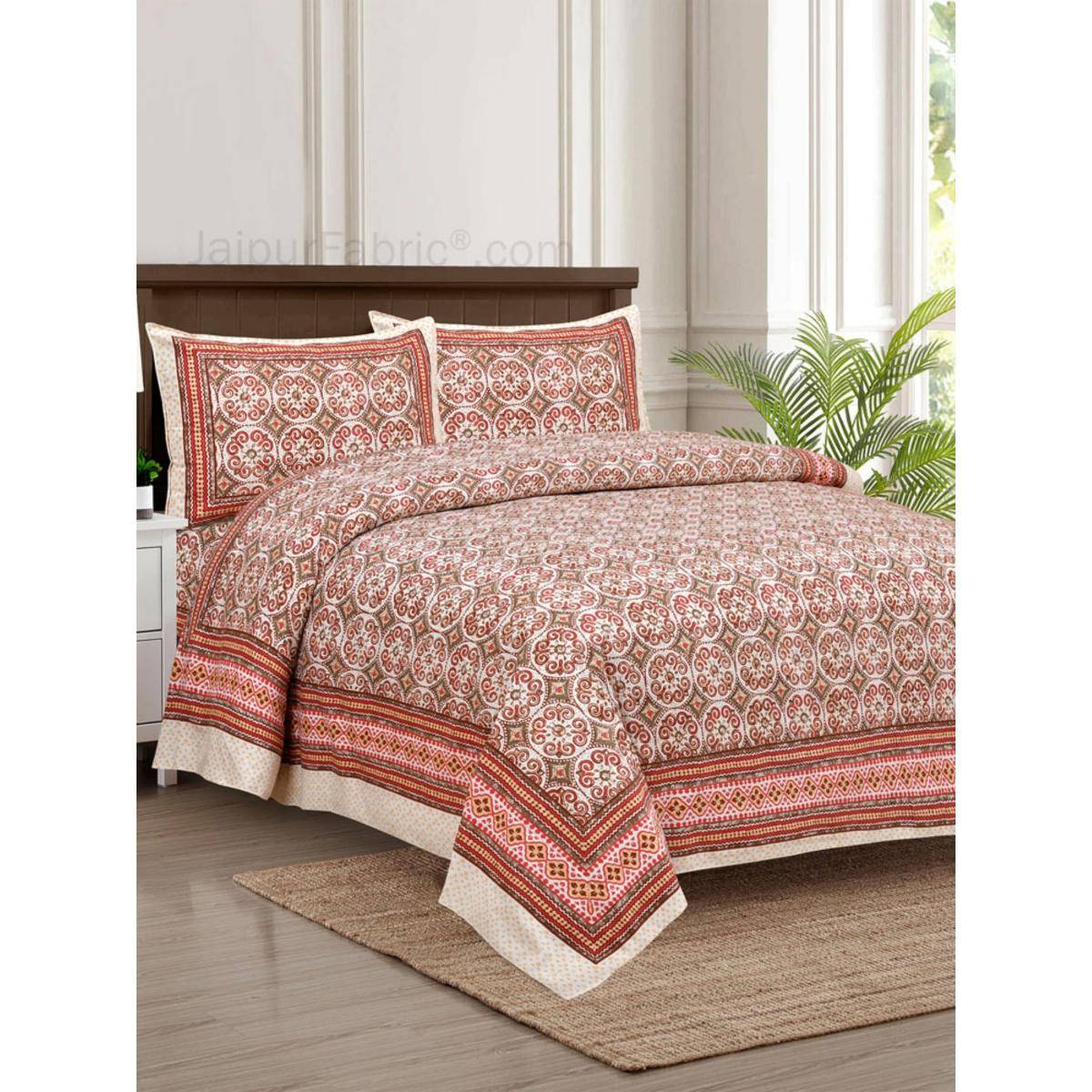 JAIPUR FABRIC 180 TC Rangolis Peach Cotton Double King Bedsheet with Pillow Covers