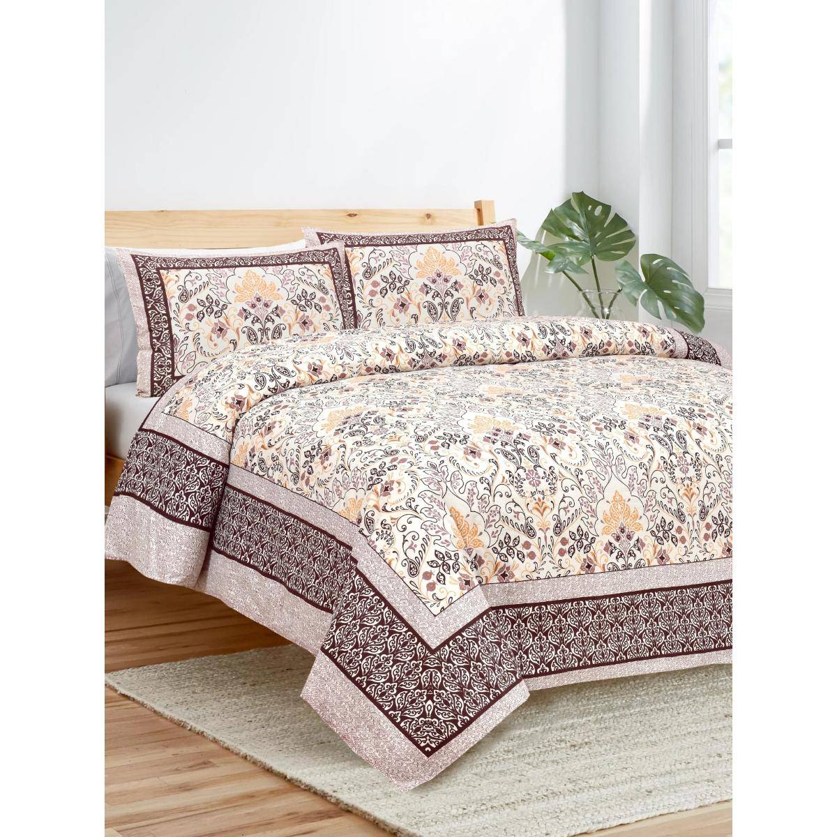 JAIPUR FABRIC 180 TC Floral Multi-Color Cotton Double King Bedsheet with Pillow Covers