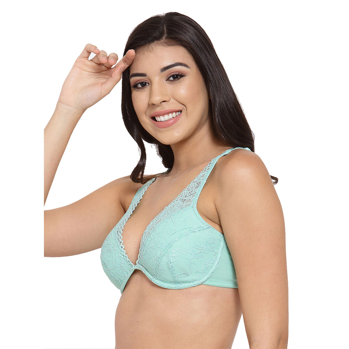 Buy Inner Sense Organic Cotton Antimicrobal Laced Cushioned Padded Underwired Bra Green Online 