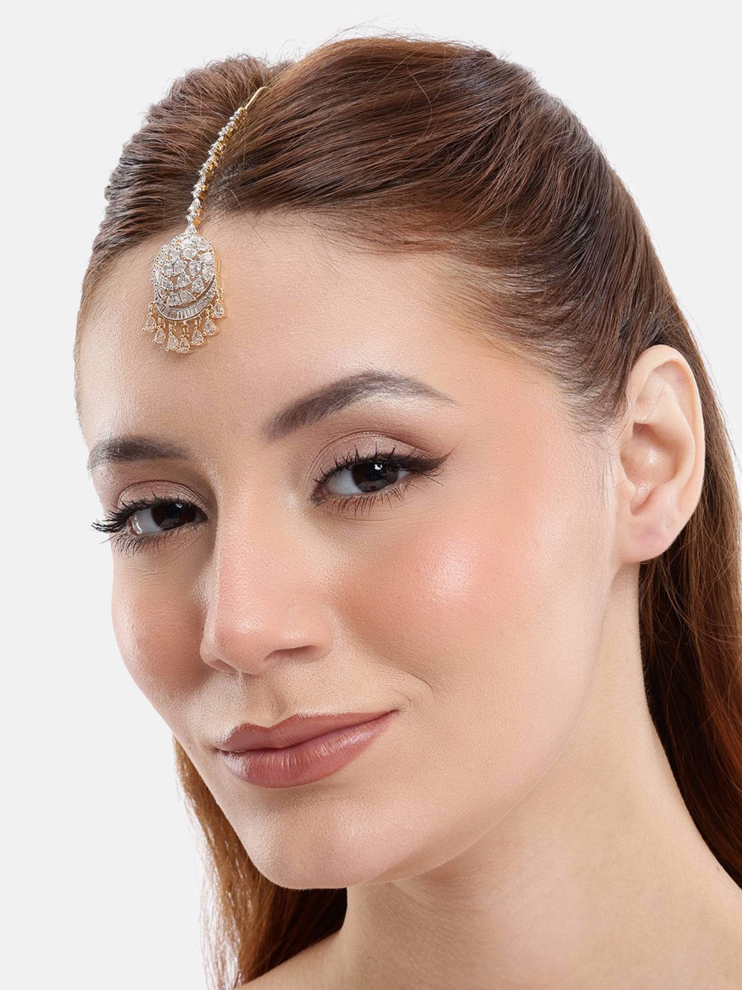 Nuyug American Diamond Cluster Drop Maang Tikka