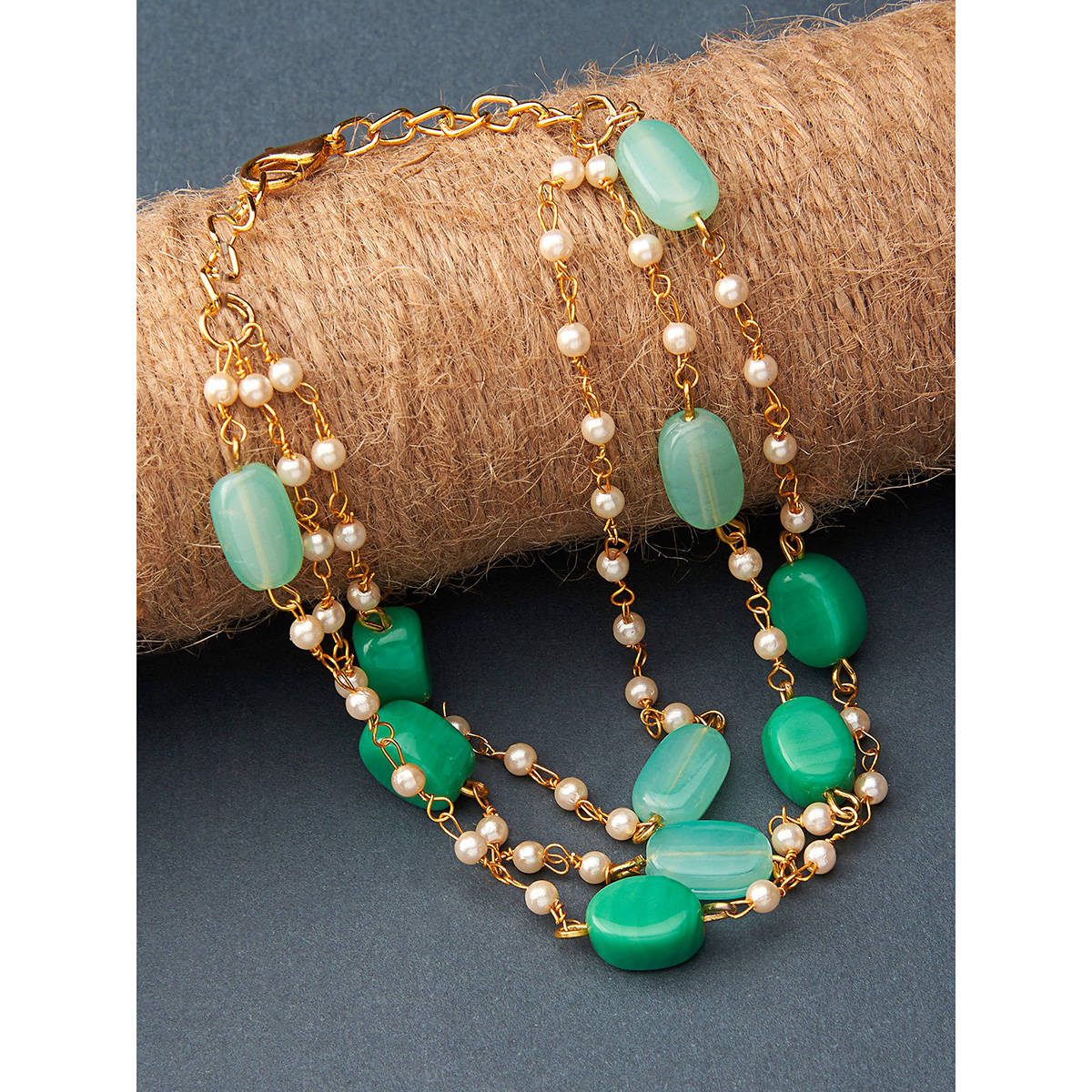 Zaveri Pearls Green Multistrand Beaded Ethnic Bracelet-ZPFK13619