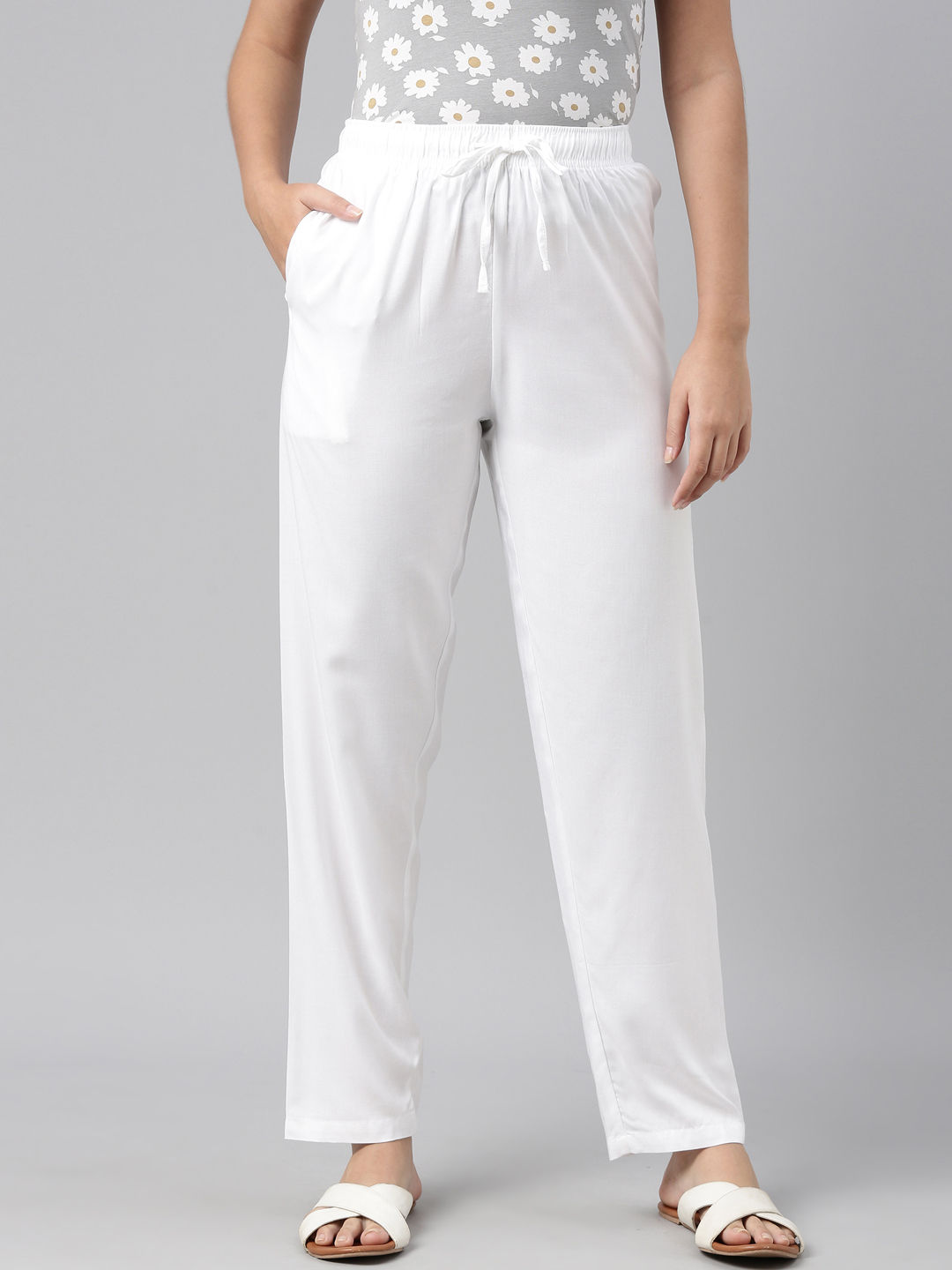 Buy Hooever Womens Casual High Waisted Wide Leg Pants Button Up Straight  Leg Trousers, White, X-Small at Amazon.in