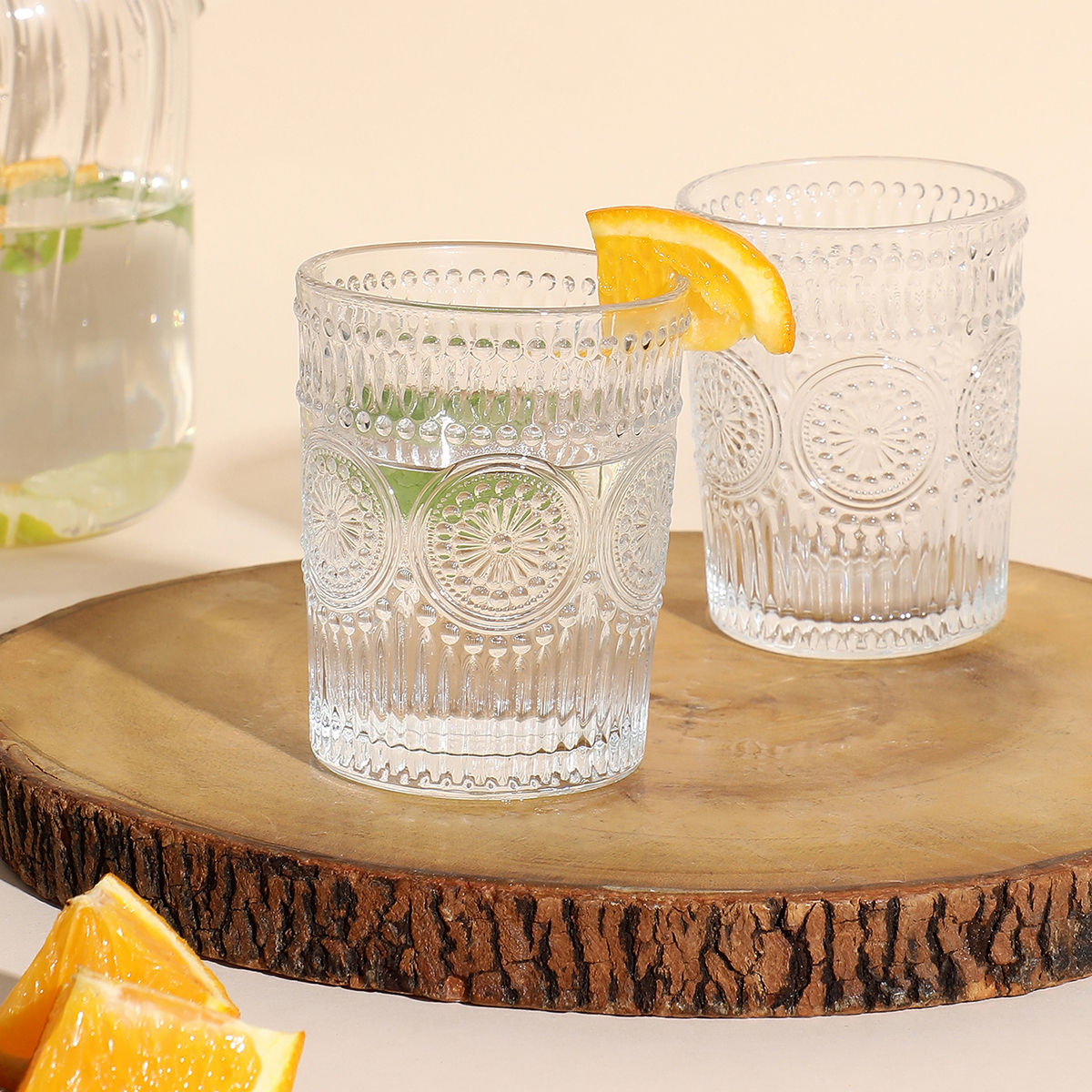 Buy Bonhomie Embossed Glass Tumbler Pack of 2 Online