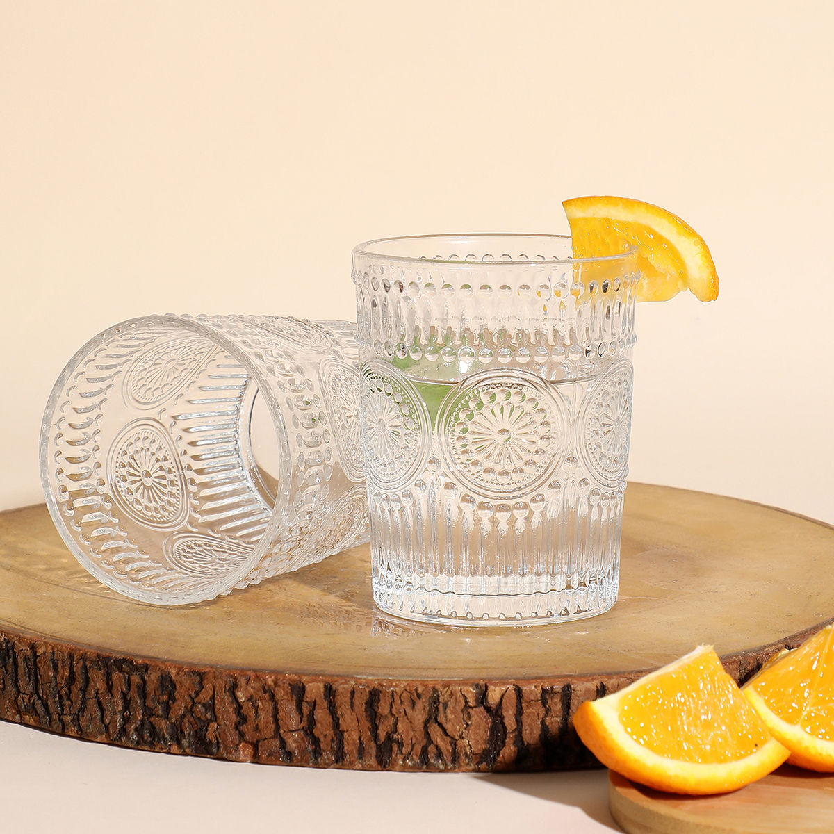 Buy Bonhomie Embossed Glass Tumbler Pack of 2 Online