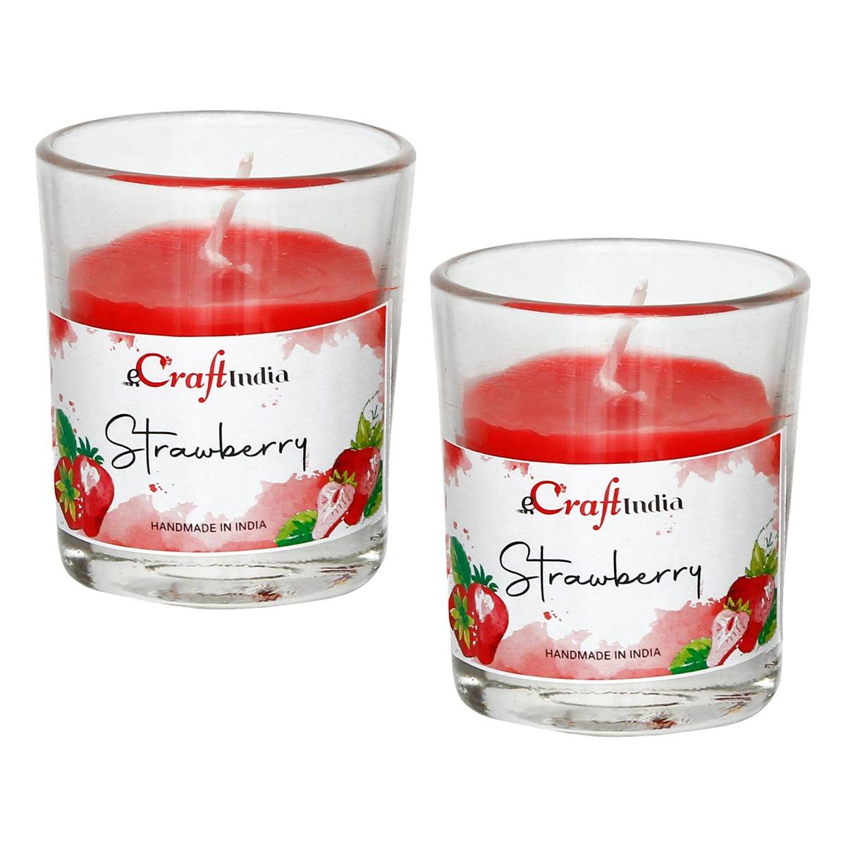 Buy eCraftIndia Glass Strawberry Scented Candles (Set Of 2) Online