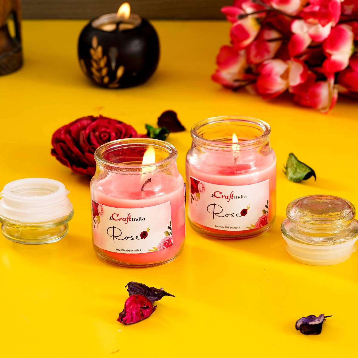Buy eCraftIndia Jar Rose Scented Candles (Set Of 2) Online