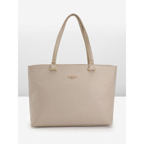 Buy Carlton London Women Cream Crocodile-Textured Tote Bag with