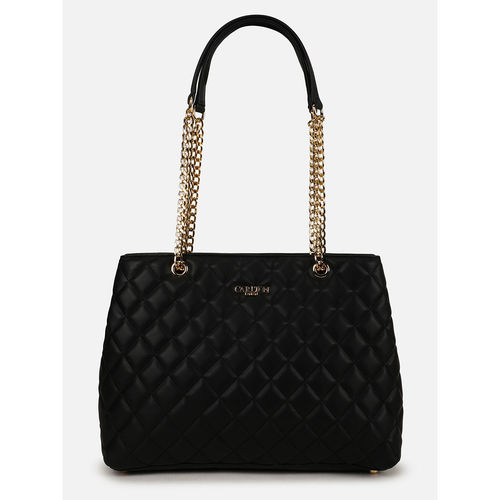 Carlton London Women Black Quilted Chain Strap Tote Bag