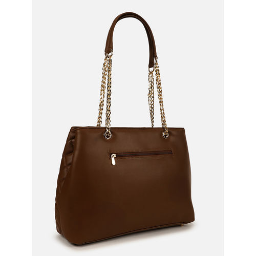 Buy Carlton London Women Brown Quilted Chain Strap Tote Bag Online