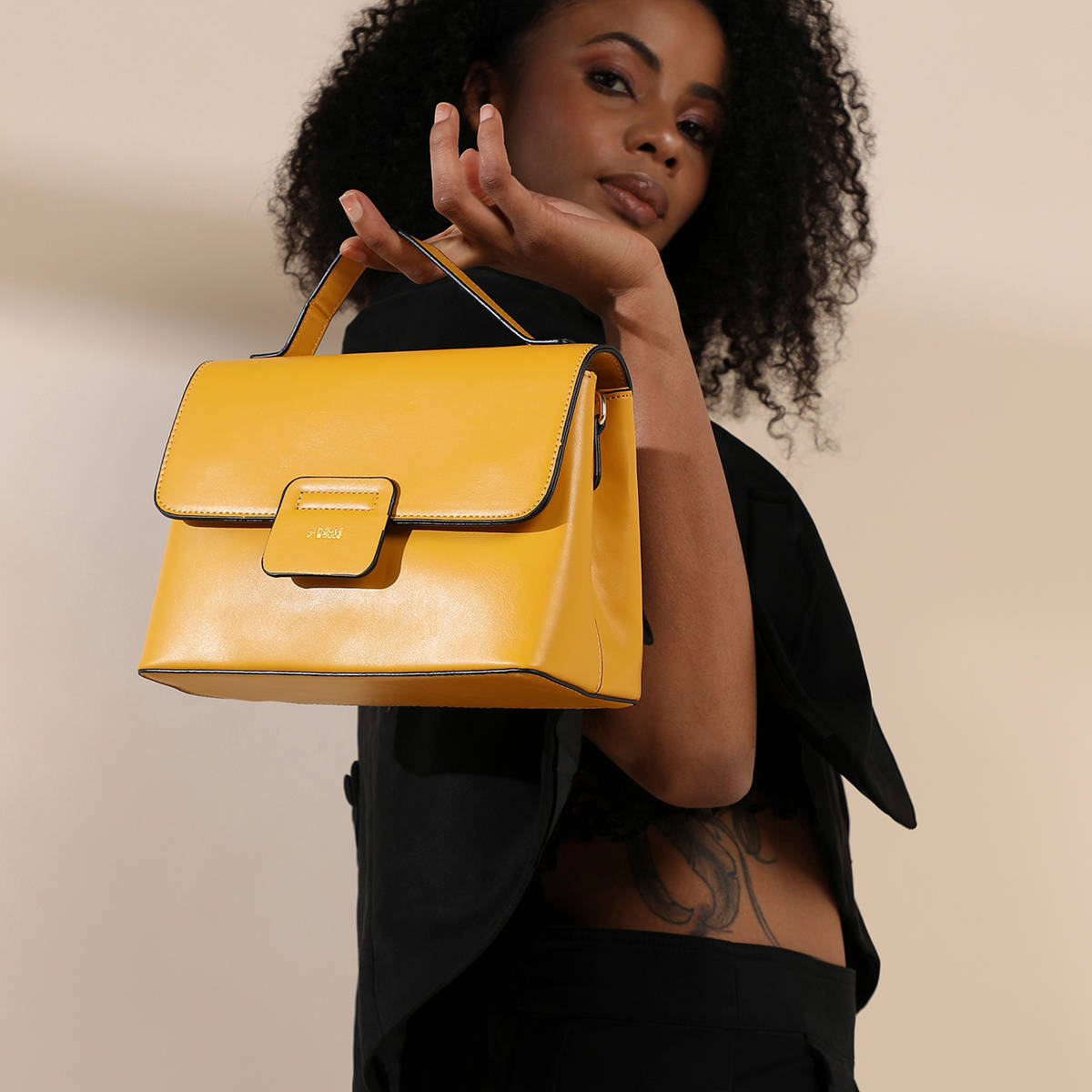 Haute Sauce Structured Flap Handbag - Yellow