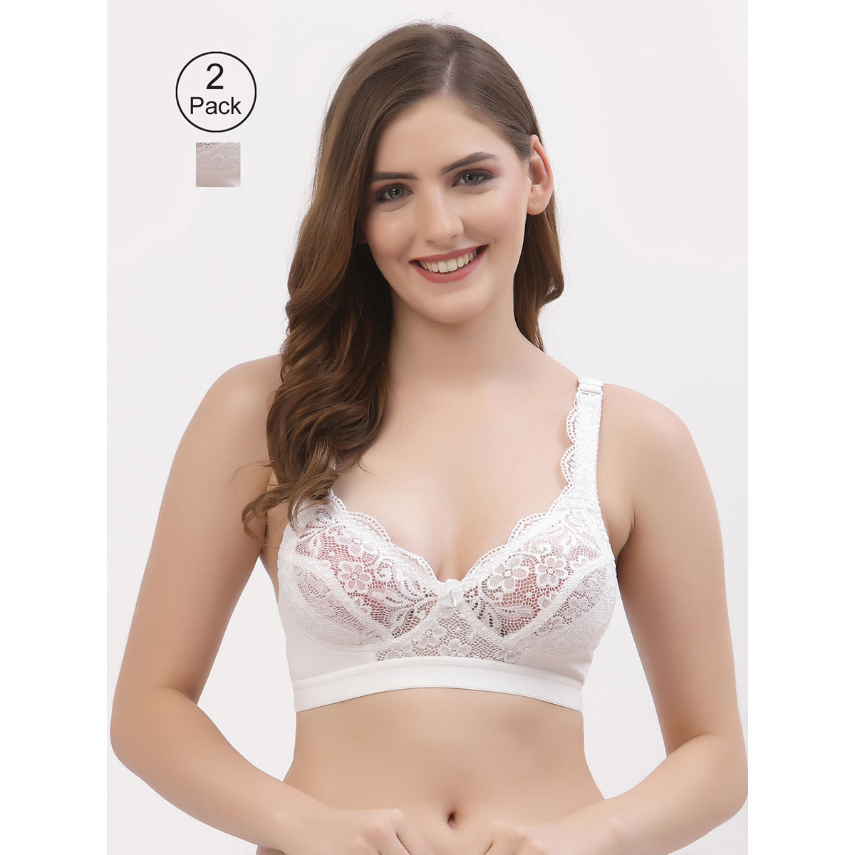 Bright Home Decor™ Women's Non Padded Air Bra Pack of 2 Skin and White